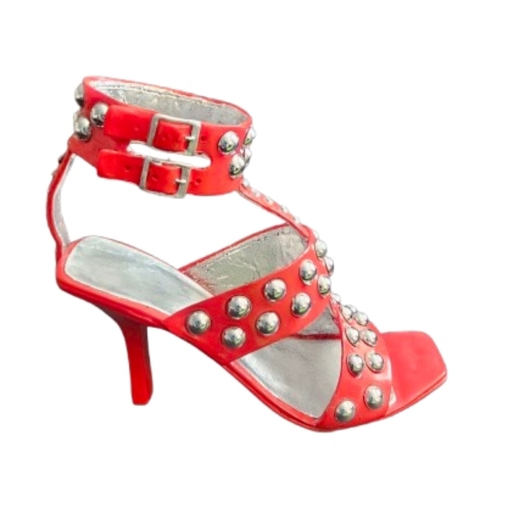 Just The Right Shoe Red Studded Heels "Red Hot" By Raine 2001